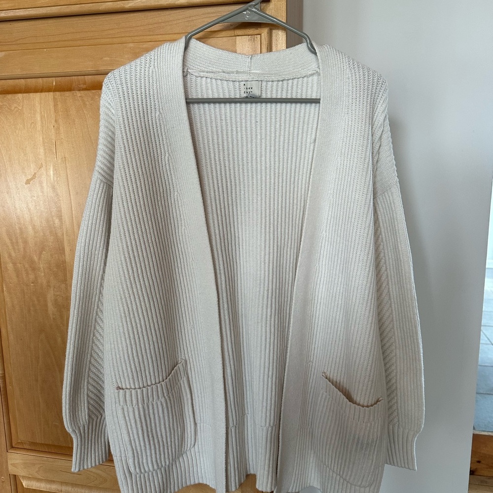 Cozy Open-Front Cream Ribbed Cardigan Sweater